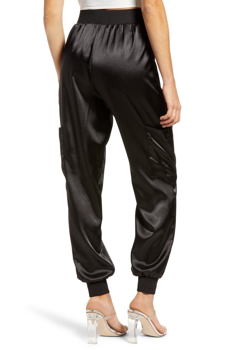 Satin Cargo Joggers, Alternate, color, BLACK