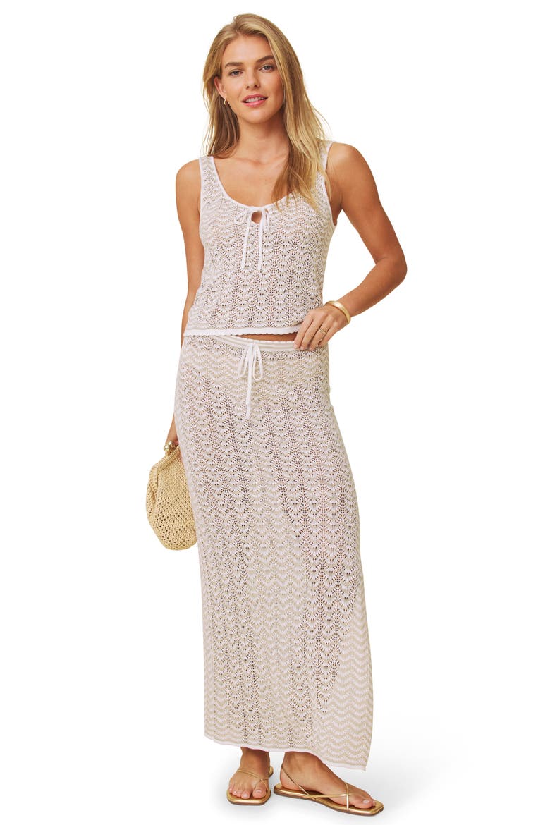 Eleni Stripe Pointelle Sweater Skirt, Alternate, color, WHITE/ LIGHT FAWN
