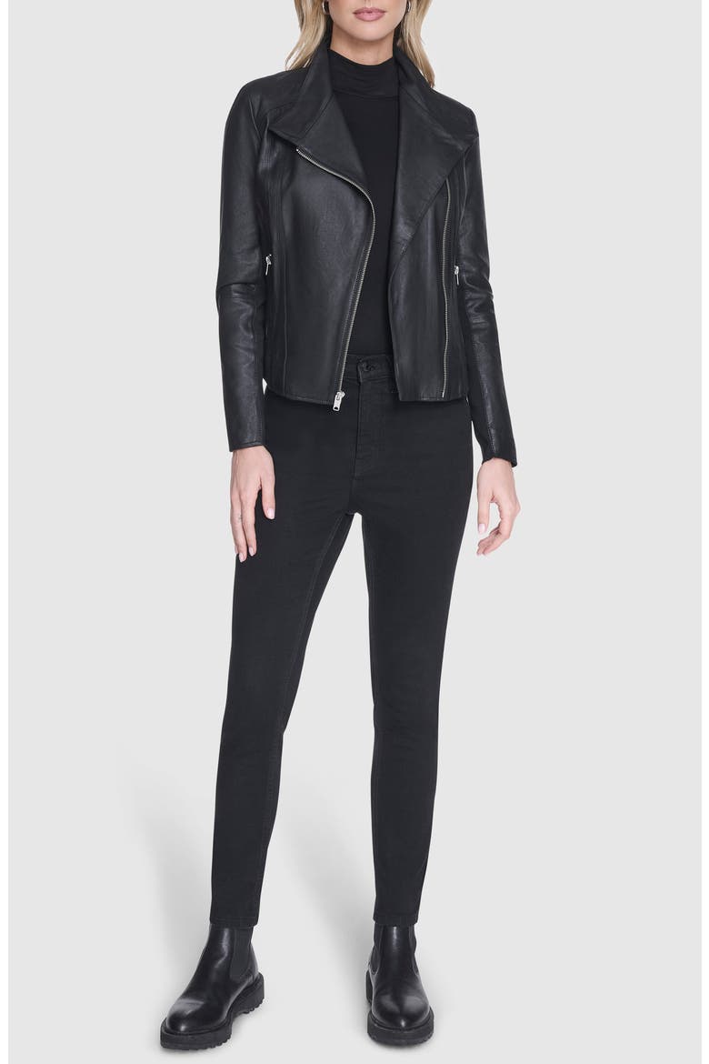 Felix Leather Moto Jacket with Knit Panels, Alternate, color, BLACK