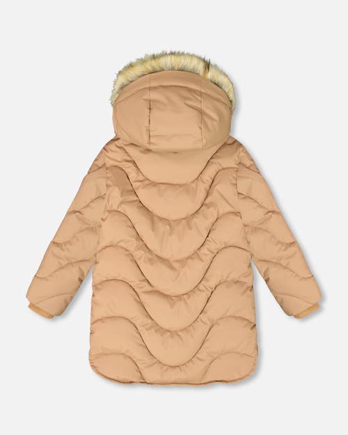 Deux Par Deux Long Wavy Quilt Puffy Winter Coat In Brown