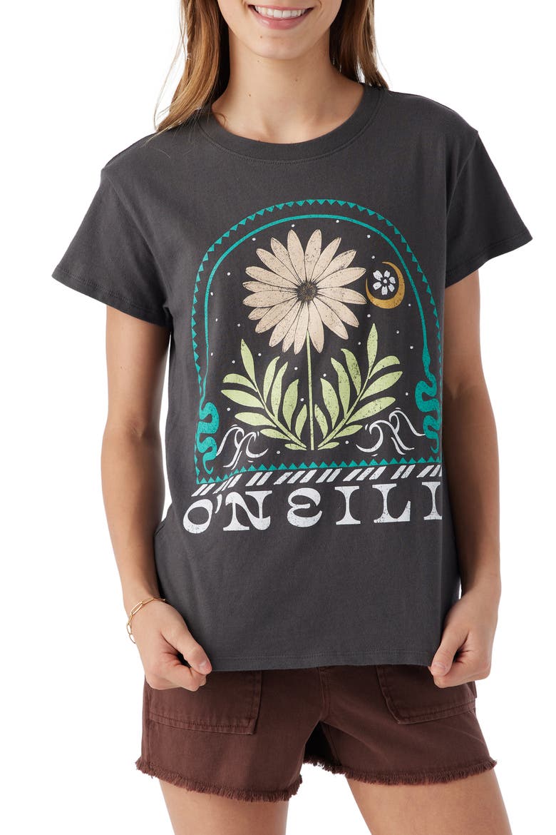 Kids' Moonlit Daisy Cotton Jersey Graphic T-Shirt, Main, color, WASHED BLACK