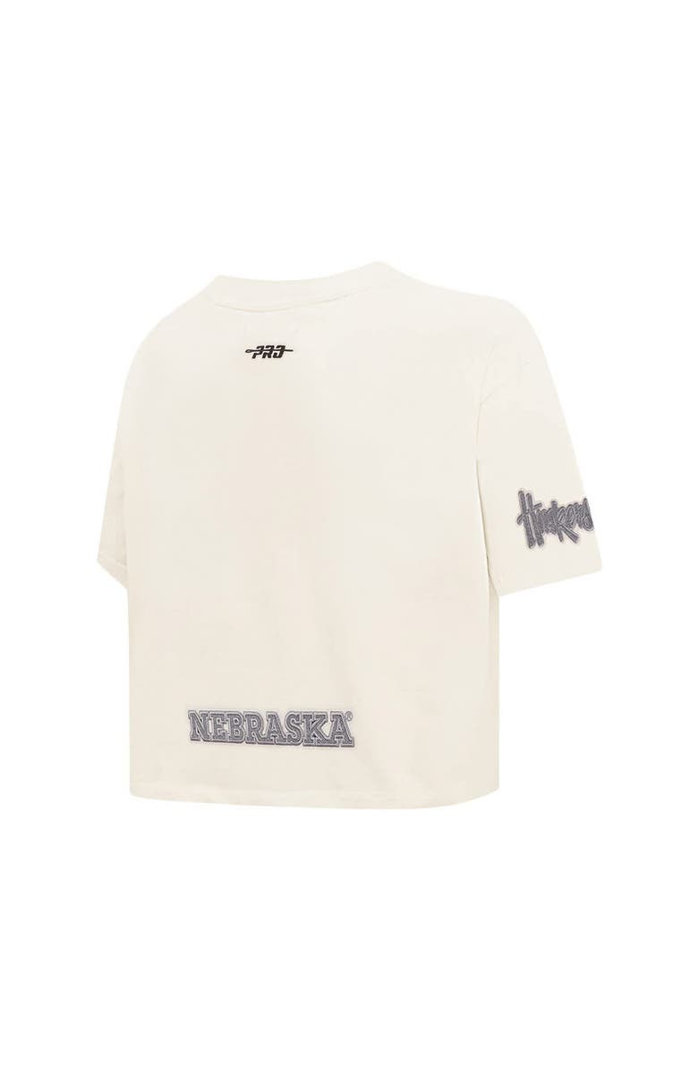 PRO STANDARD Women's Pro Standard Cream Nebraska Huskers Reverse French Terry Boxy Cropped T-Shirt, Alternate, color, Cream