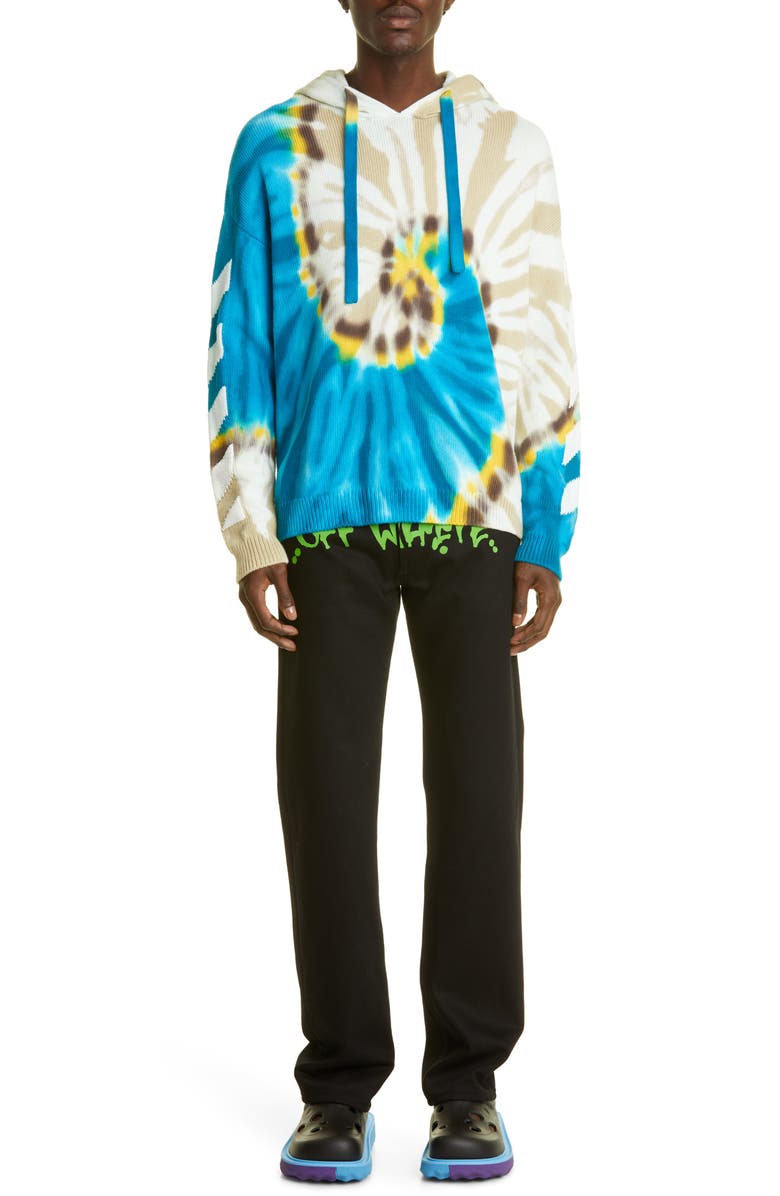 Off-White Tie Dye Knit Cotton Blend Hoodie, Alternate, color, 