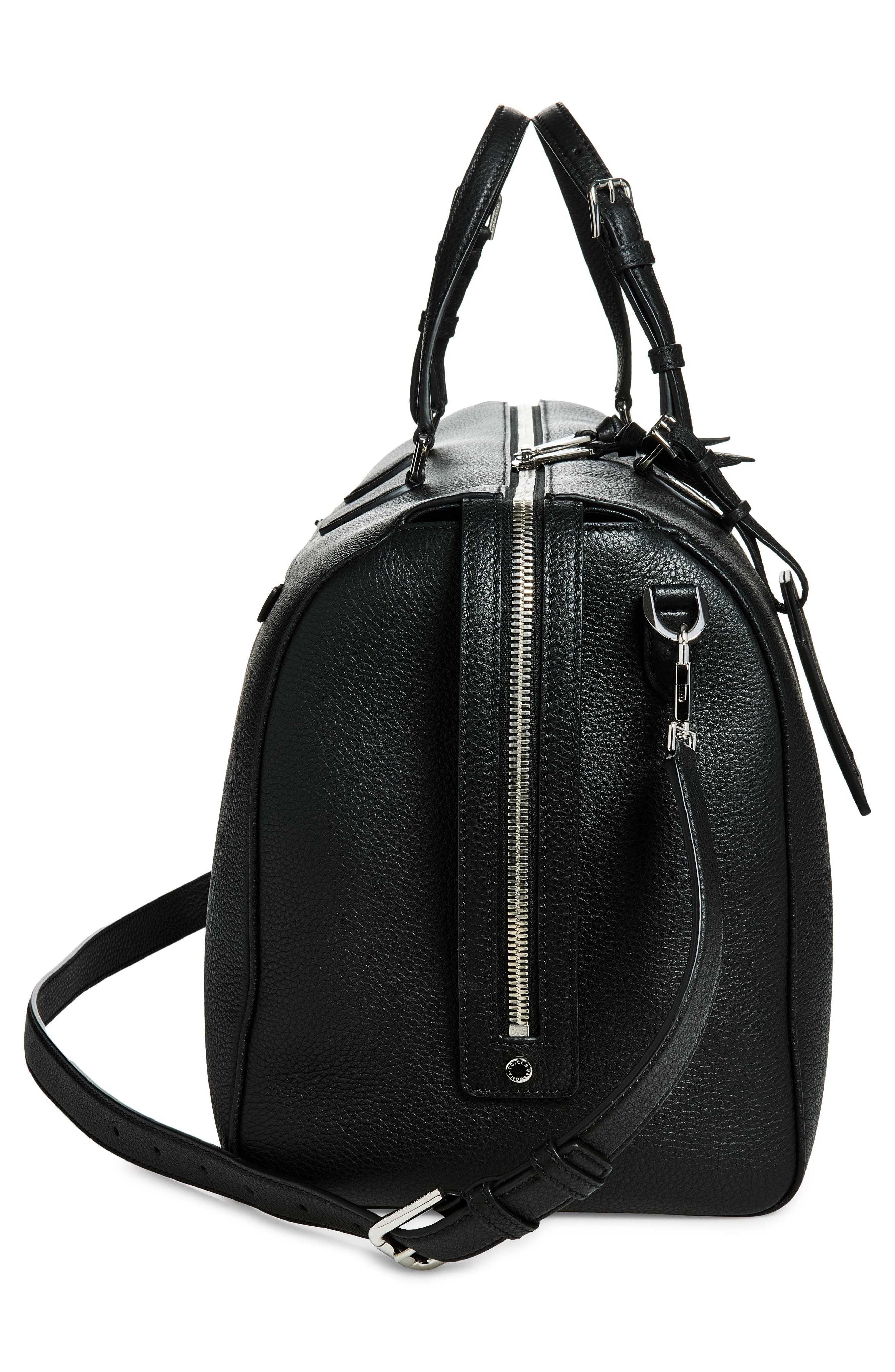 Leather Barrel Bag, Alternate, color, 80999 NERO