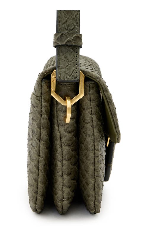 Shop Allsaints Jupiter Snake Embossed Leather Crossbody Bag In Military Green