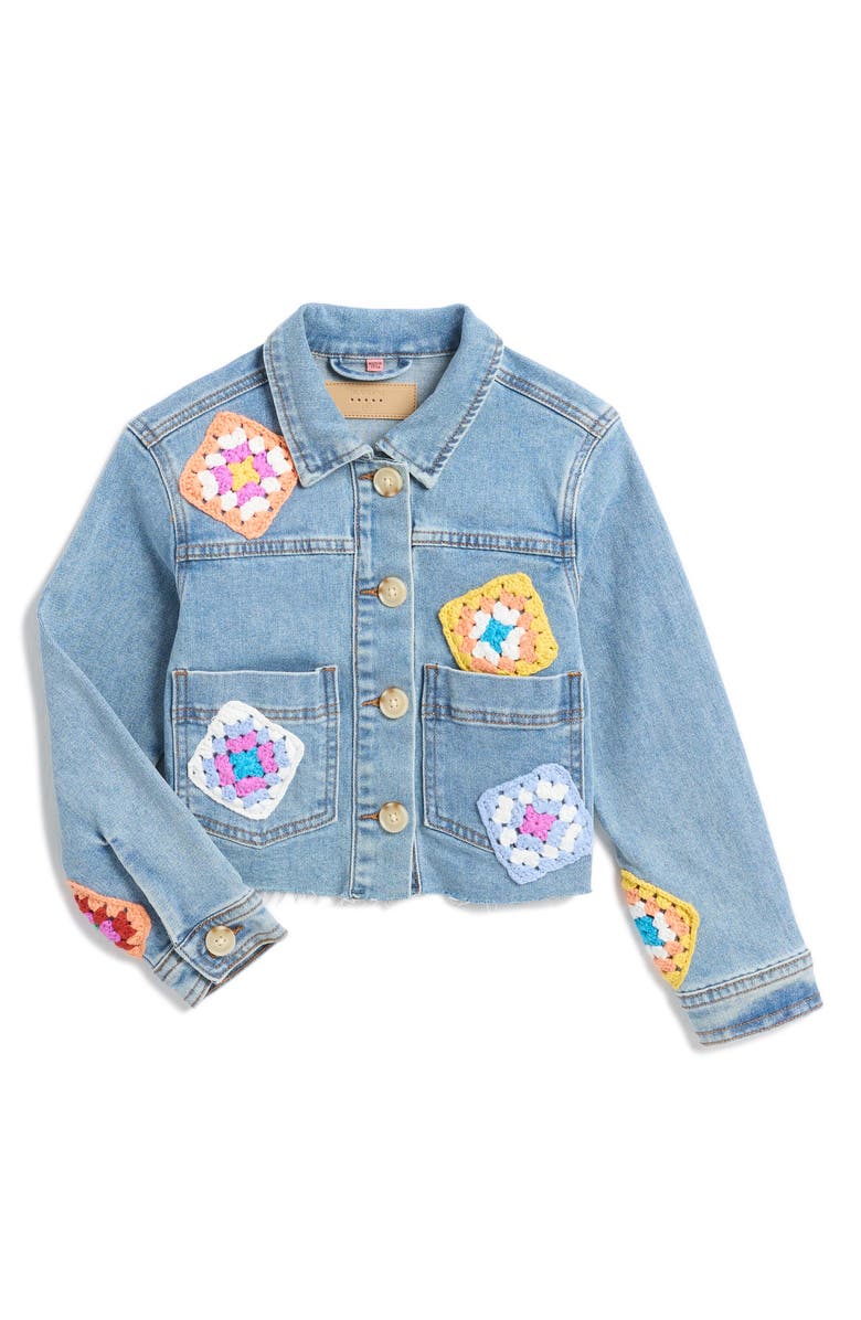 BLANKNYC Kids' Crochet-Inspired Appliqué Denim Jacket, Main, color, 