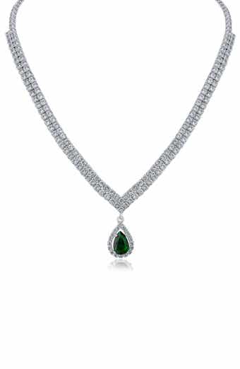 CZ by Kenneth Jay Lane Cubic Zirconia Teardrop Pendant Double Tennis Necklace