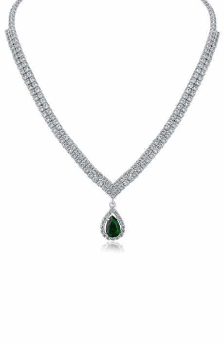 CZ by Kenneth Jay Lane Cubic Zirconia Teardrop Pendant Double Tennis Necklace
