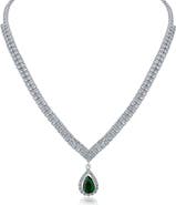 CZ by Kenneth Jay Lane Cubic Zirconia Teardrop Pendant Double Tennis Necklace