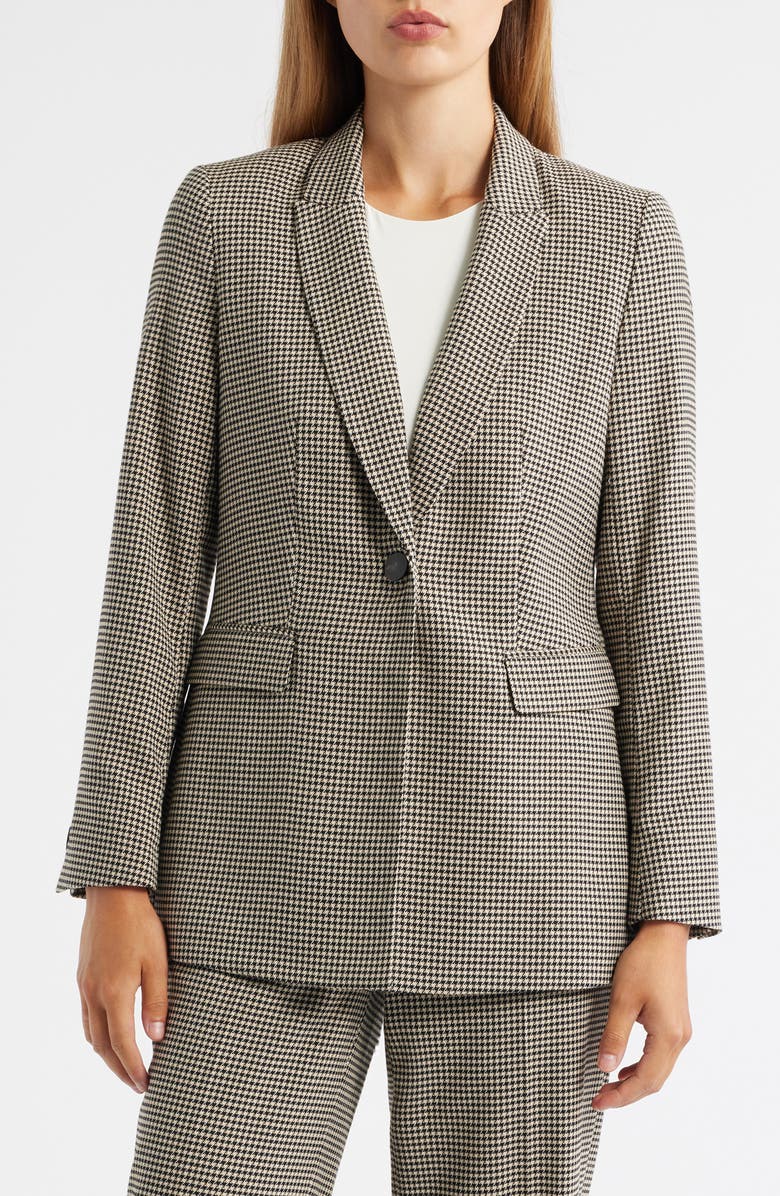 Anne Klein Herringbone One-Button Blazer, Main, color, Anne Black Multi
