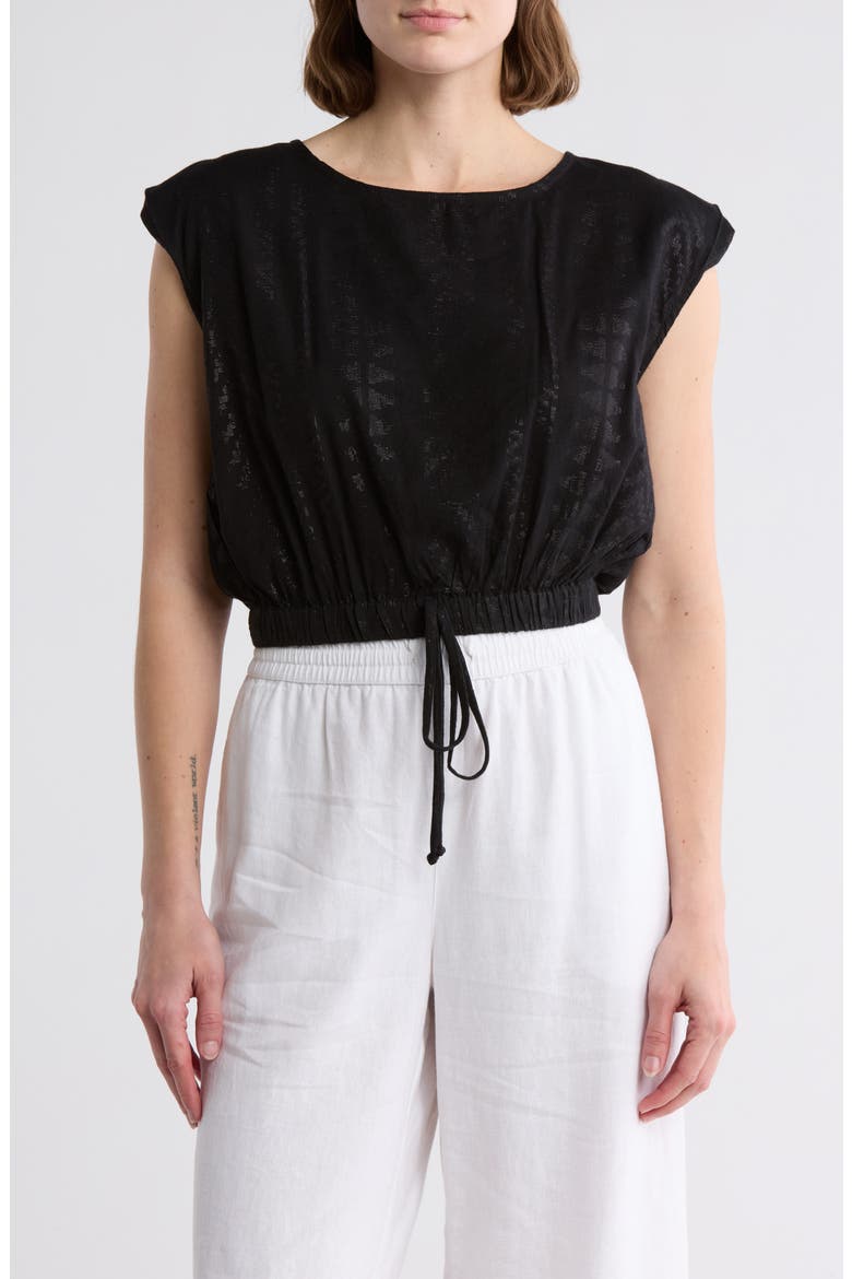 Metallic Drawstring Hem Cover-Up Tank, Main, color, BLACK ON BLACK