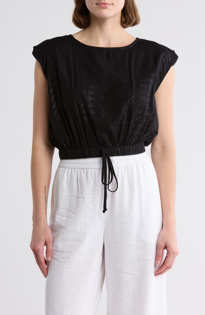 Elan Metallic Drawstring Hem Cover-Up Tank, Main, color, Black On Black