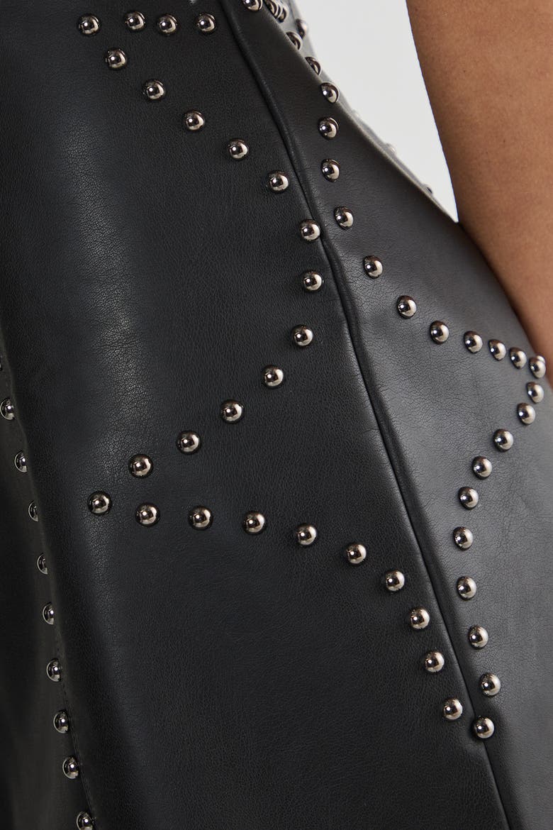 Faux Leather Studded Mini Dress, Alternate, color, Black