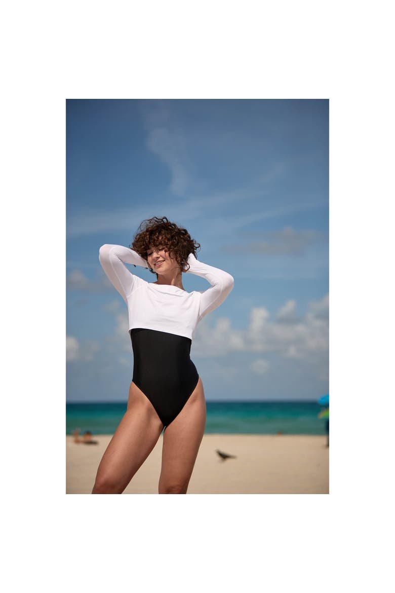 Women's Long Sleeve Crop Top Shirt for Sun and UV Protection, Alternate, color, White