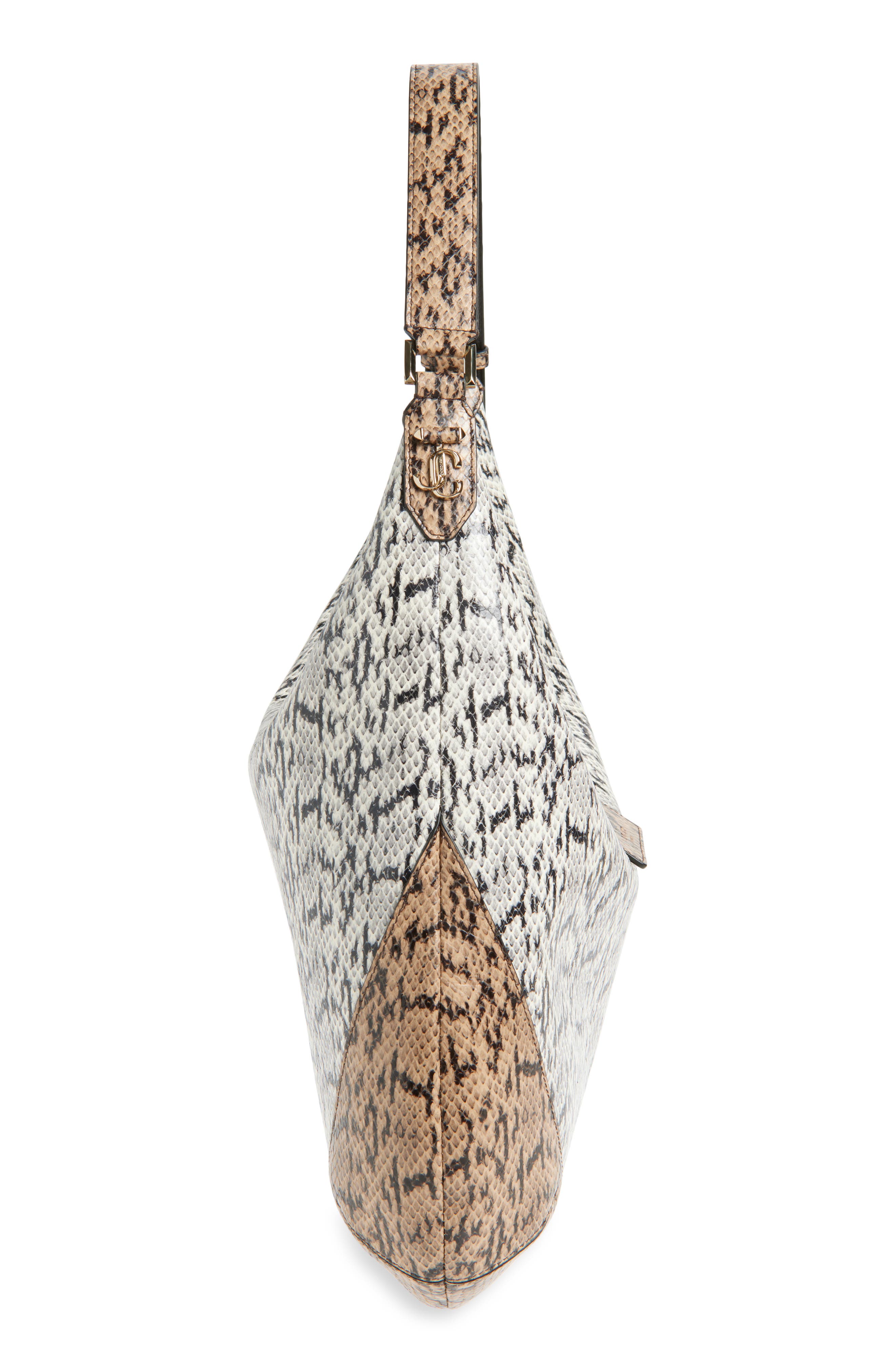 Jimmy Choo Medium Bar Snakeskin Embossed Leather Hobo Bag, Alternate, color, Roccia/ Chai/ Shiny Gold