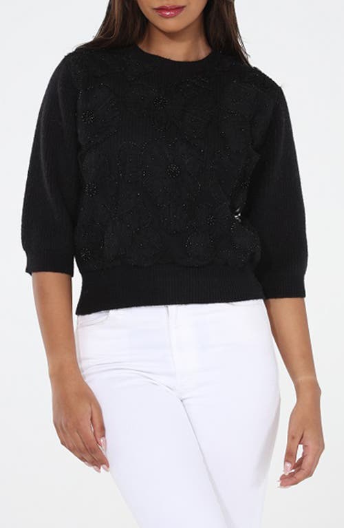 Rain And Rose Floral Embroidered Sweater In Black