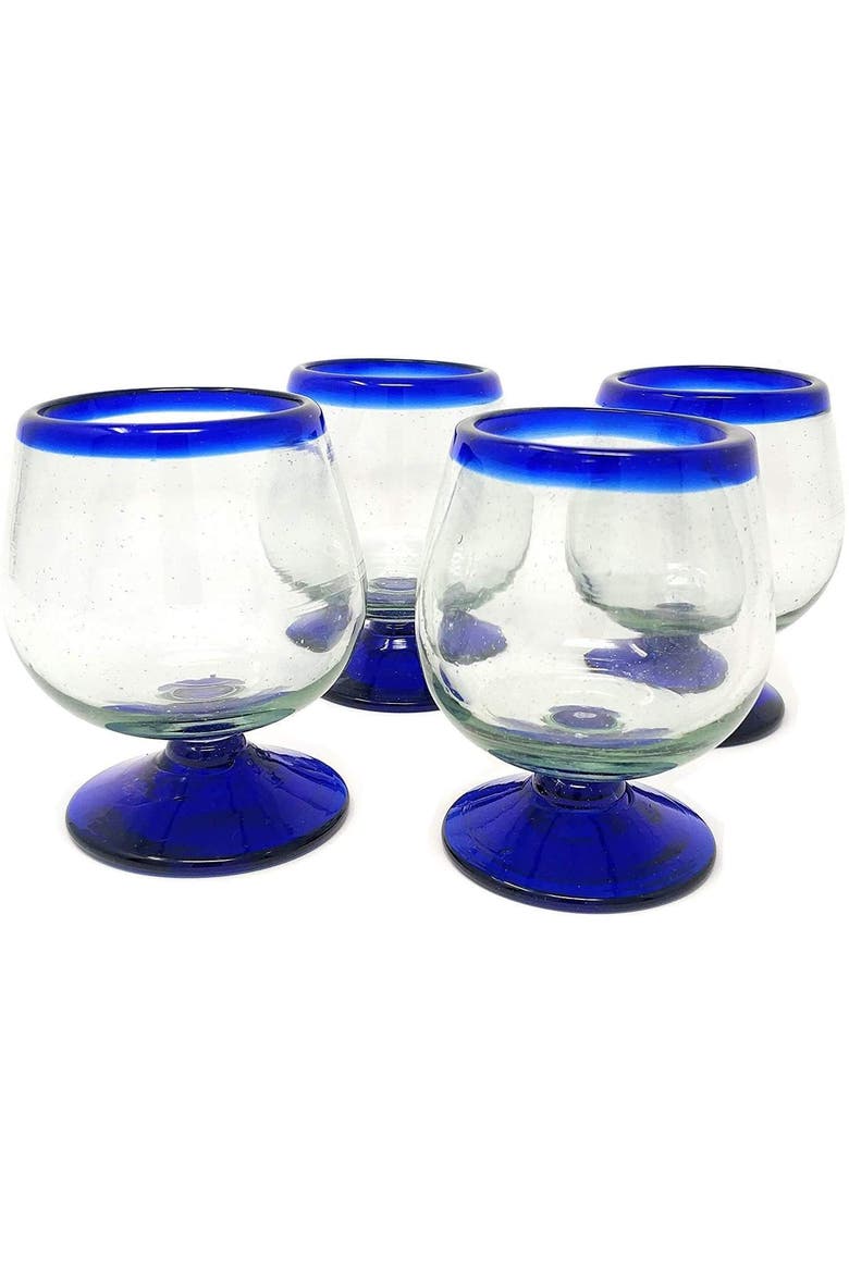 Rim Cognac Snifter Tequila Glasses - Set of 4, Alternate, color, Cobalt Rim