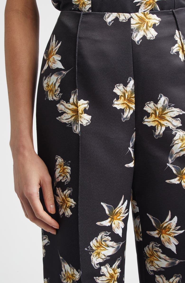 Emilia Wickstead Daffy Floral Faille Wide Leg Pants, Alternate, color, Festive Lilies Black Yellow