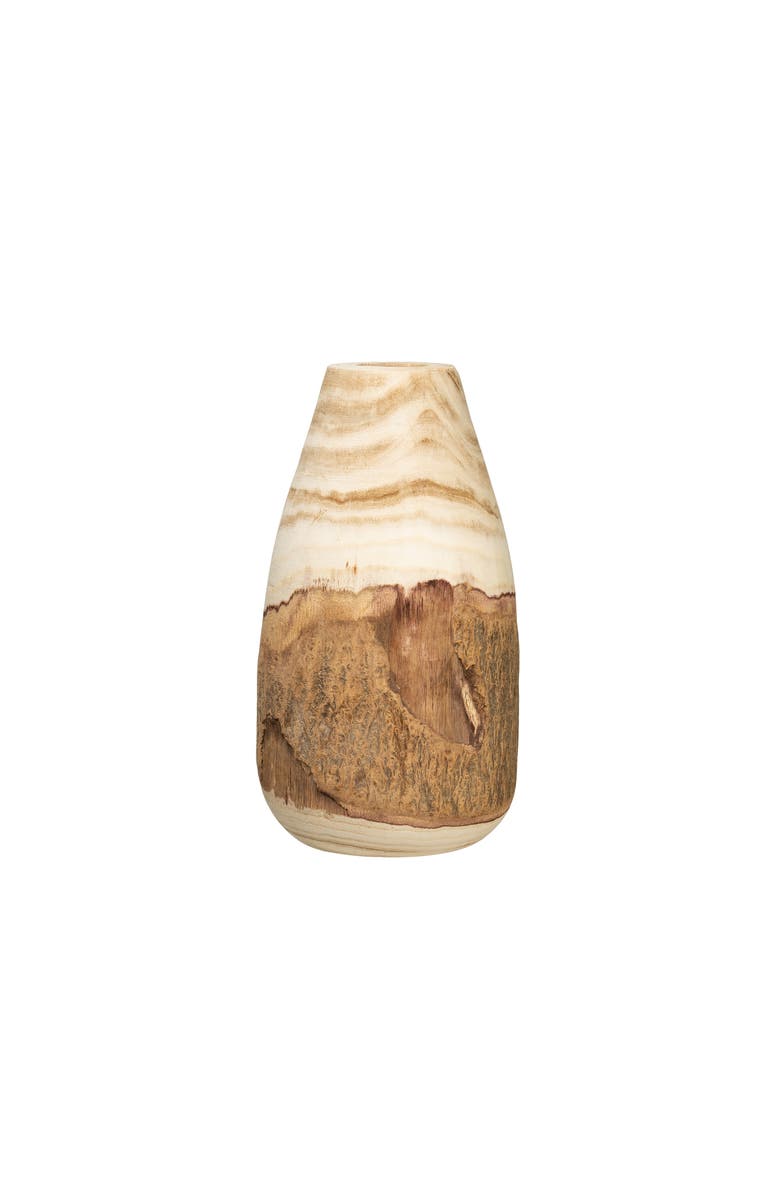 Storied Home 13"H Carved Paulownia Wood Vase with Live Edge, Main, color, Natural