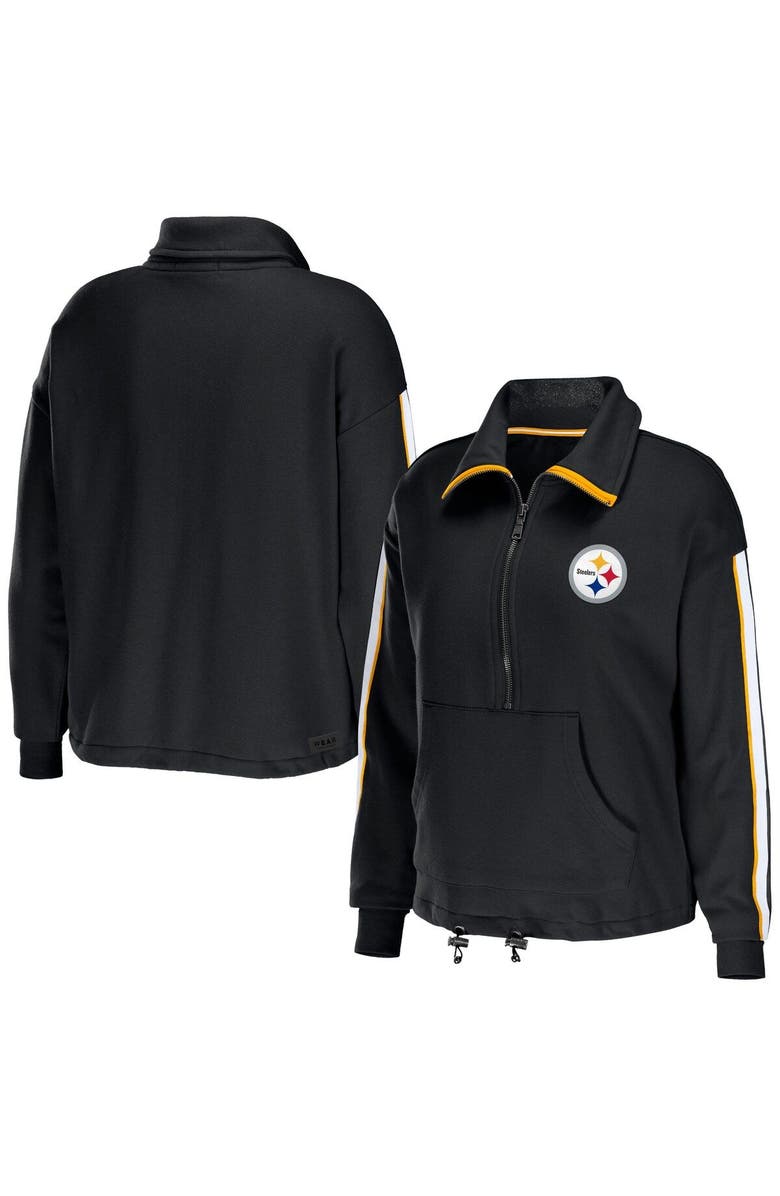 WEAR by Erin Andrews Women's WEAR by Erin Andrews Black Pittsburgh Steelers Logo Stripe Half-Zip Top, Main, color, 