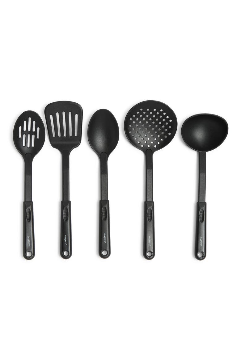 Nylon Kitchen Utensils - 5-Piece Set, Main, color, BLACK