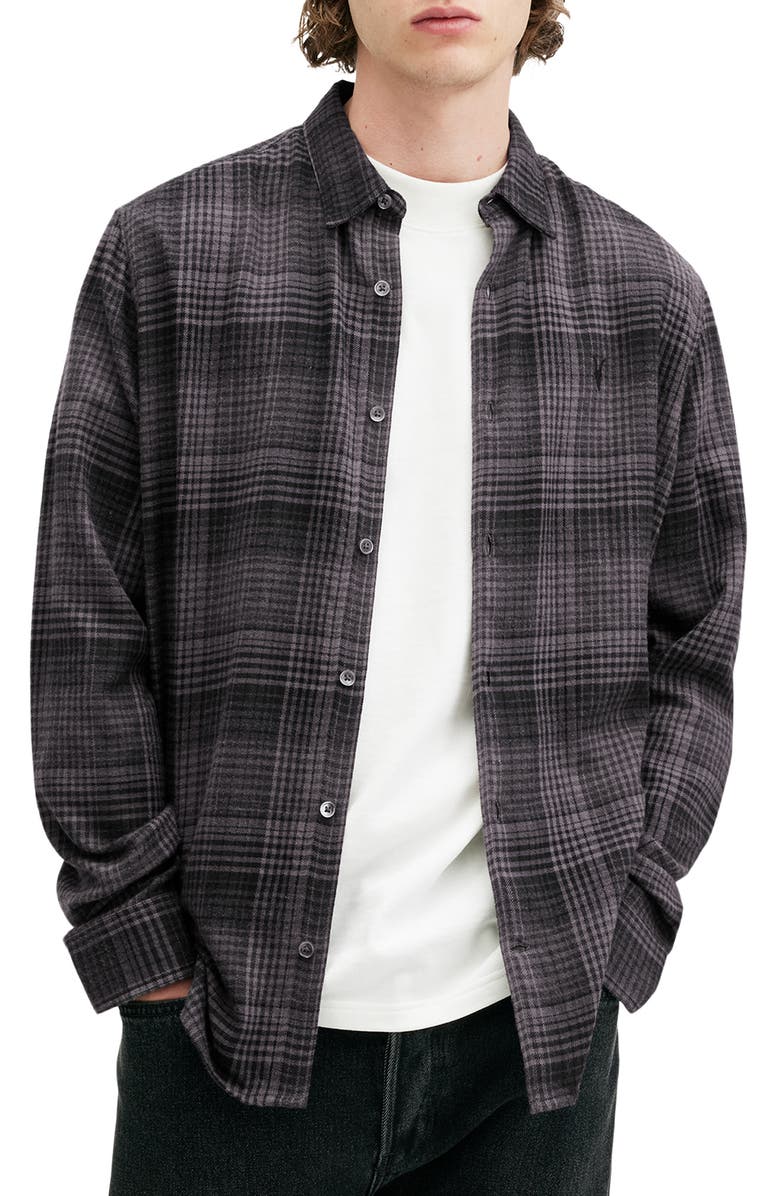 AllSaints Sonik Plaid Flannel Button-Up Shirt, Main, color, 