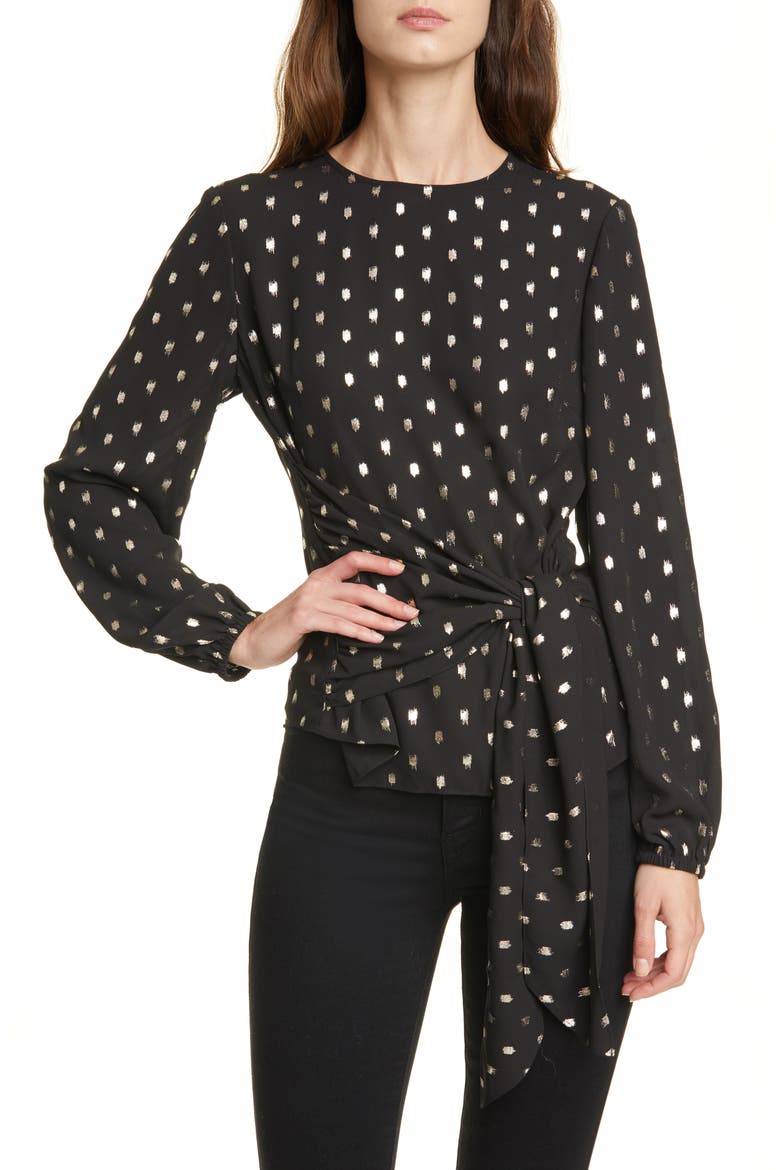 Naiomy Metallic Fleck Wrap Front Top, Main, color, BLACK