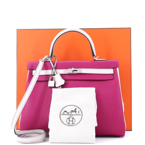 Pre-owned Hermes  Hermes Kelly Handbag Bicolor Evercolor With Brushed Palladium Hardware 35