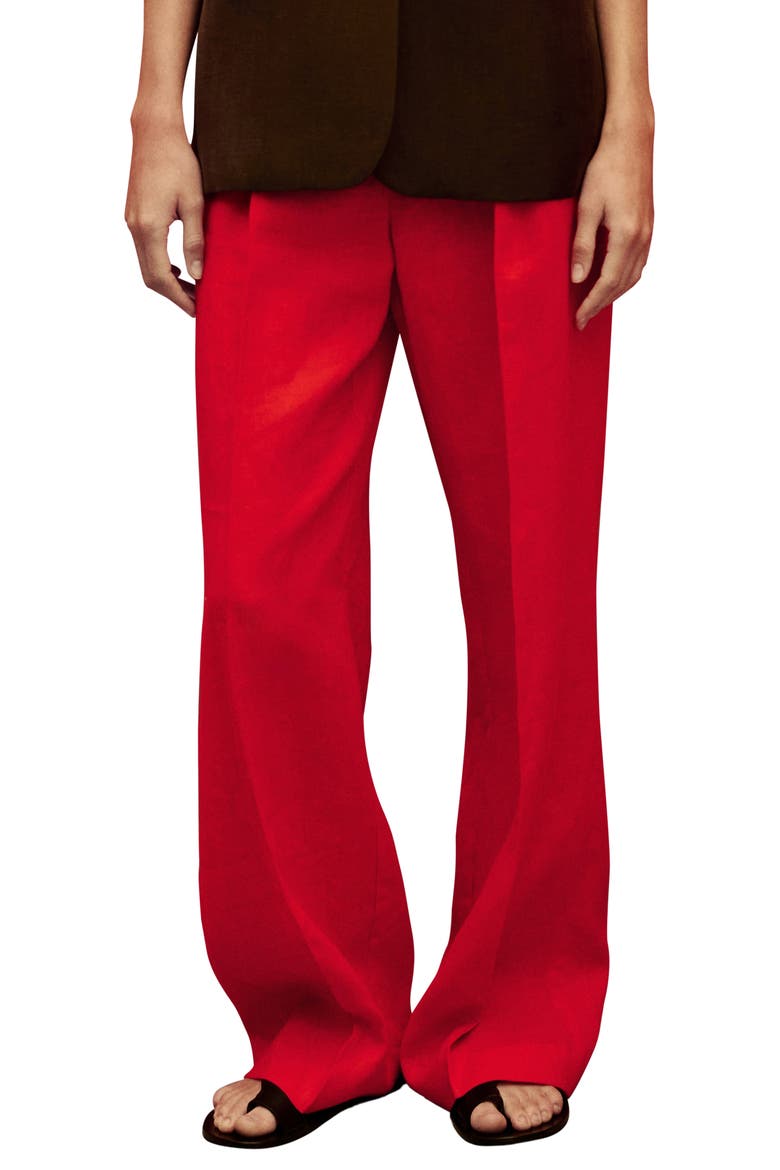 Limona Pleat Front Wide Leg Linen Pants, Main, color, RED