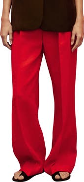 MANGO Limona Pleat Front Wide Leg Linen Pants