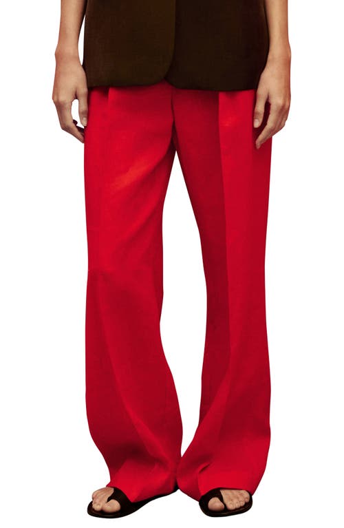 Mango Limona Pleat Front Wide Leg Linen Pants In Red
