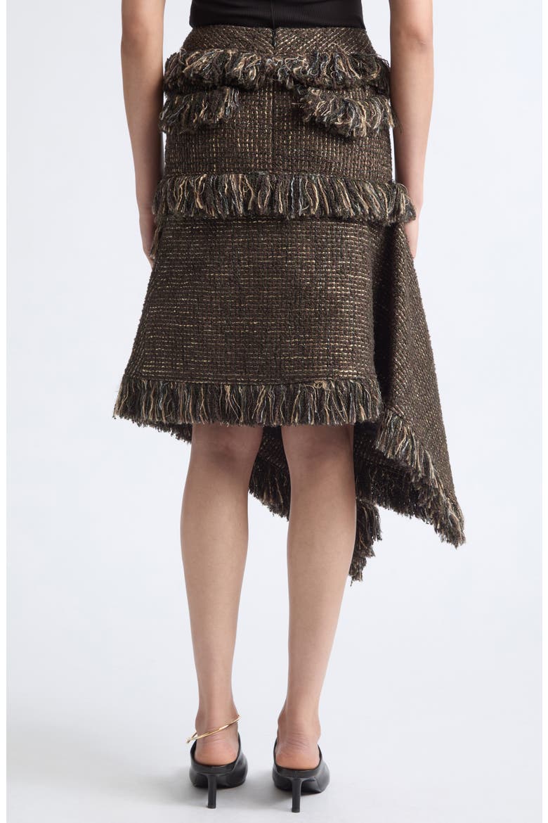 Fringe Asymmetric Wool Blend Tweed Skirt, Alternate, color, BROWN