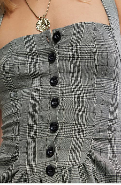 Free People Anastasia Plaid Peplum Halter Top In Grey Combo