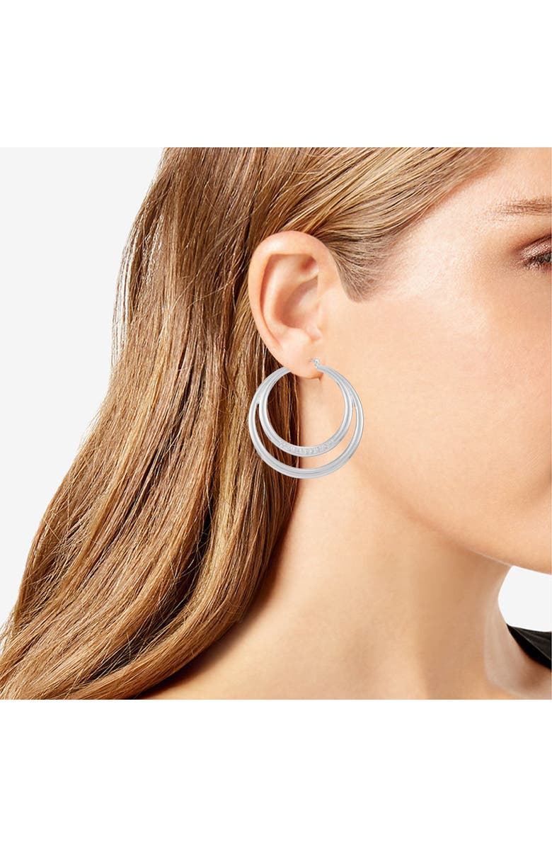 True Religion Double Hoop Earrings, Alternate, color, Silvertone