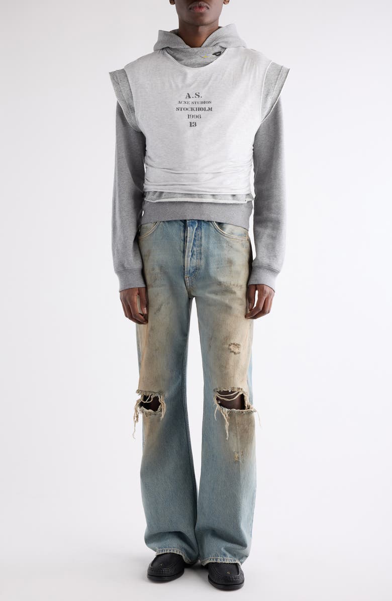 Acne Studios Frederico Stencil Logo Layered Hooded Sweatshirt, Alternate, color, Grey Melange