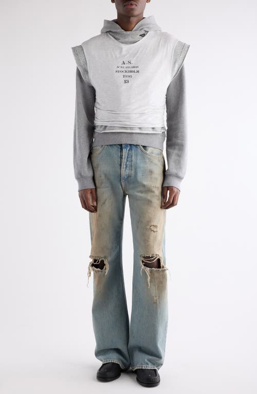 Acne Studios Frederico Stencil Logo Layered Hooded Sweatshirt In Gray