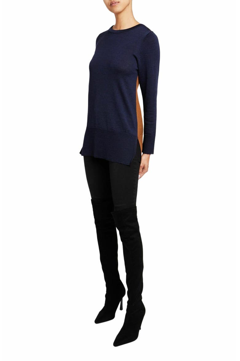 TORI Color Block Knit Sweater in Extra Fine Merino Wool, Alternate, color, SPACE BLUE