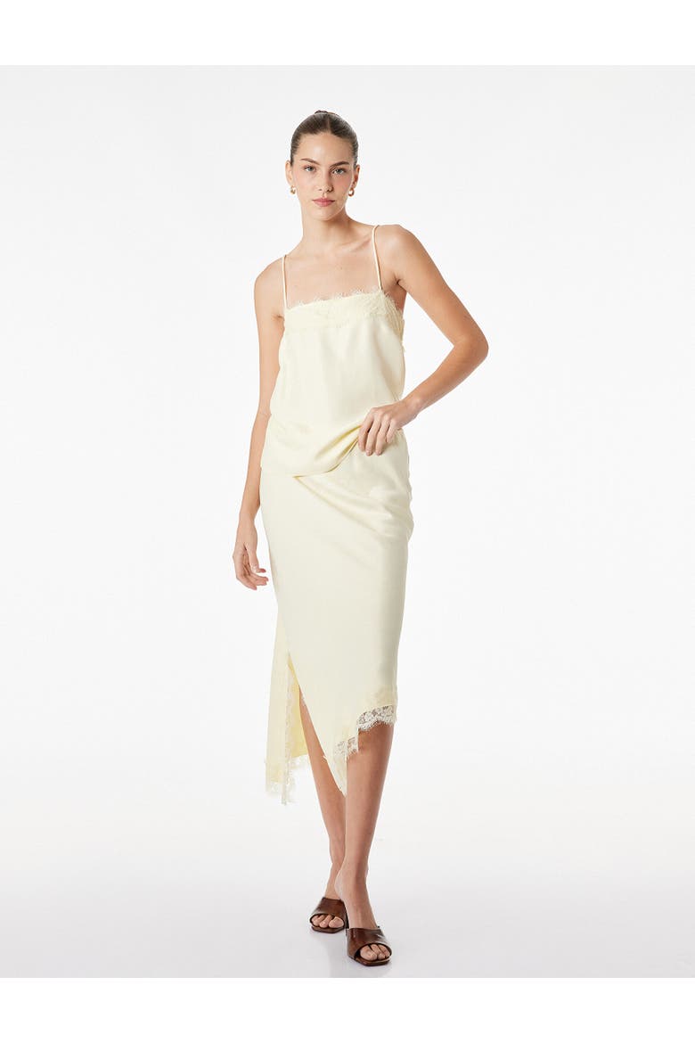 Spaghetti Strap Lace Trim Satin Top, Main, color, YELLOW