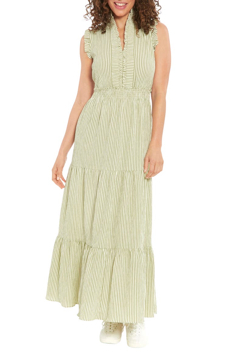 Stripe Ruffle Tiered Maxi Dress, Main, color, OLIVE