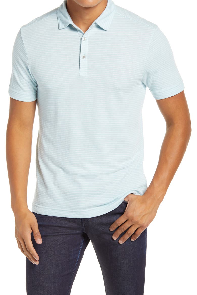 Pinstripe Short Sleeve Polo, Main, color, BLUE ORYDALIS WHITE STRIPE