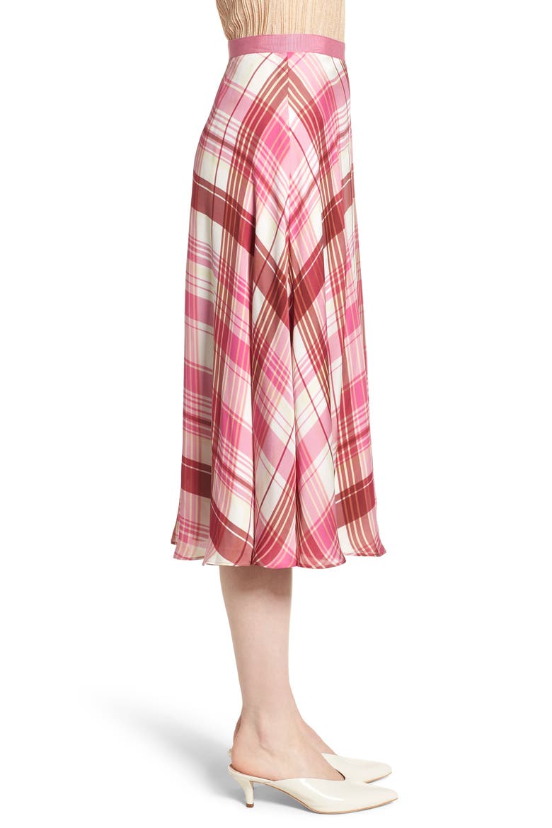 Plaid Silk Skirt, Alternate, color, PINK PHLOX LARA PLAID