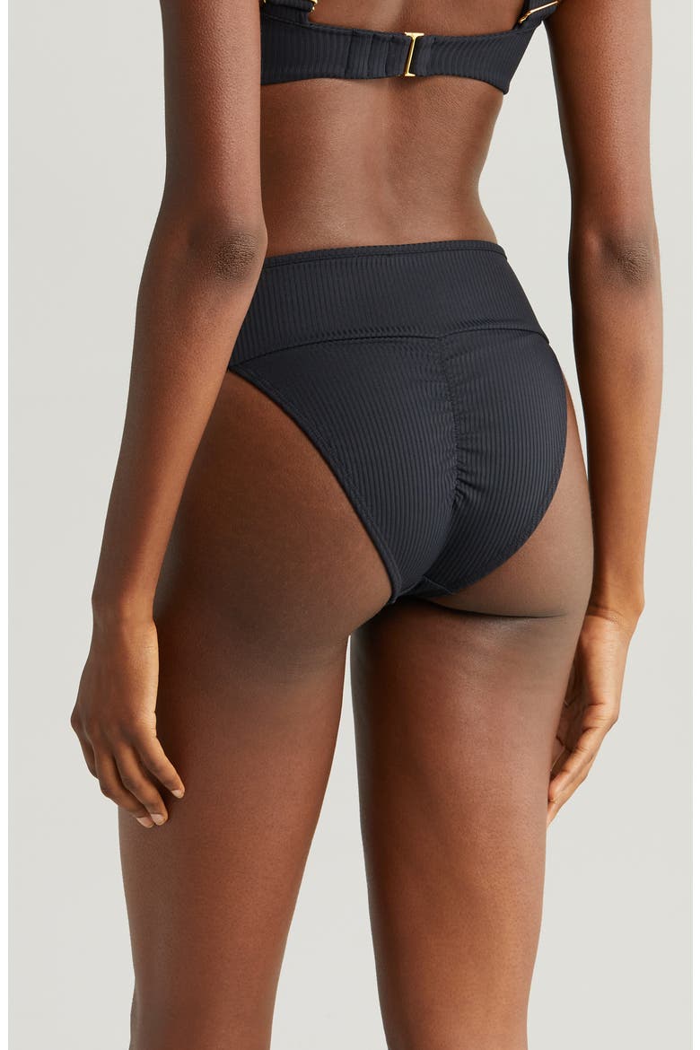 Tamarindo Rib High Cut Bikini Bottoms, Alternate, color, BLACK RIB