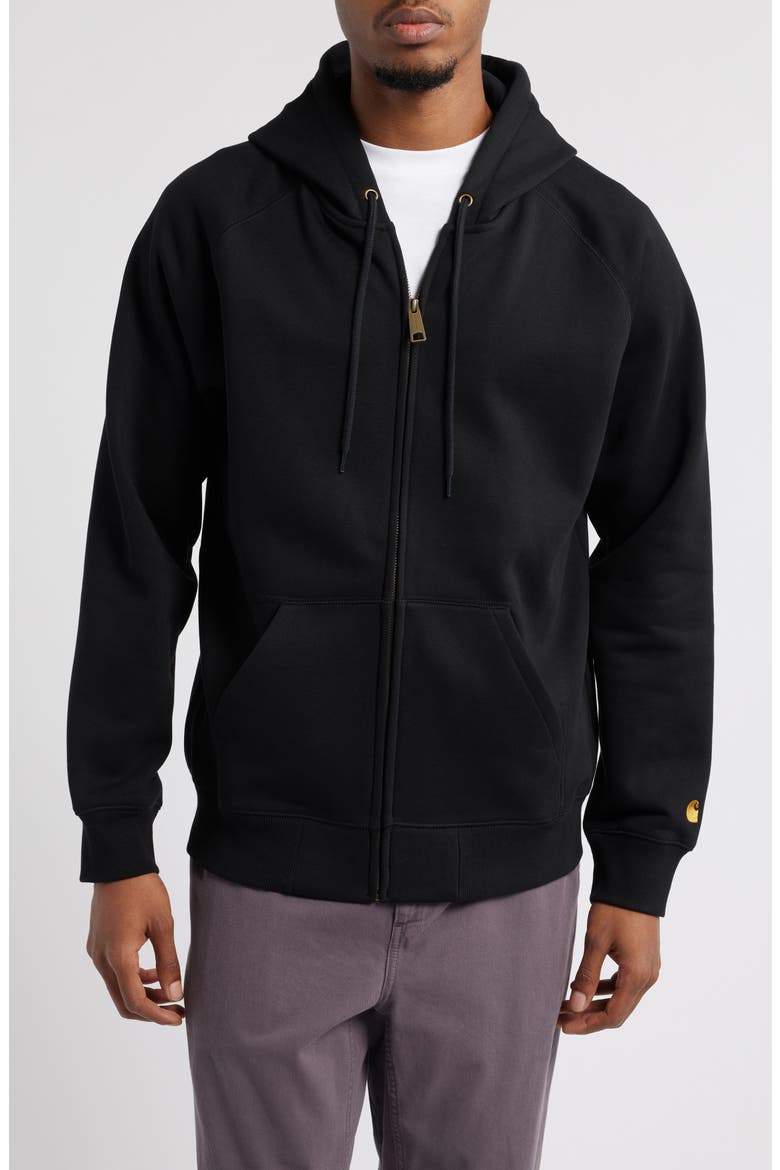 Chase Cotton Blend Zip-Up Hoodie, Alternate, color, BLACK / GOLD
