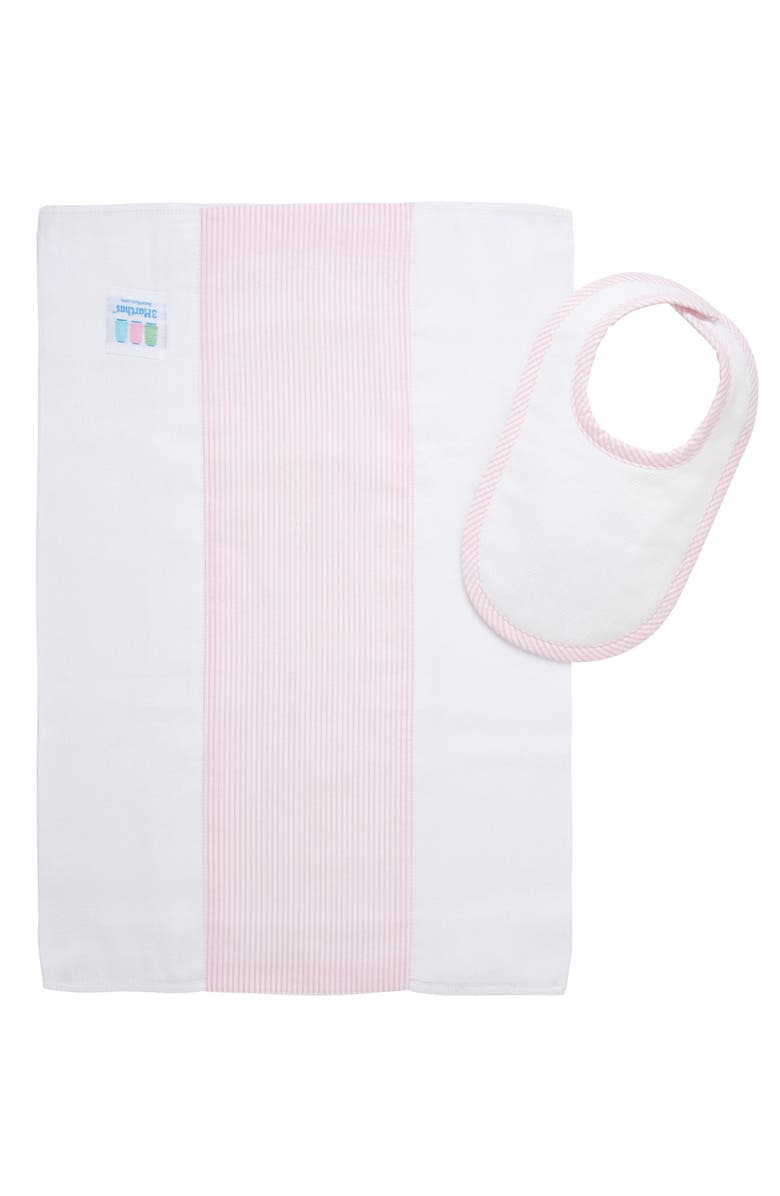 3 Marthas Seersucker Stripe Drooler Bib & Burp Set, Alternate, color, Pink