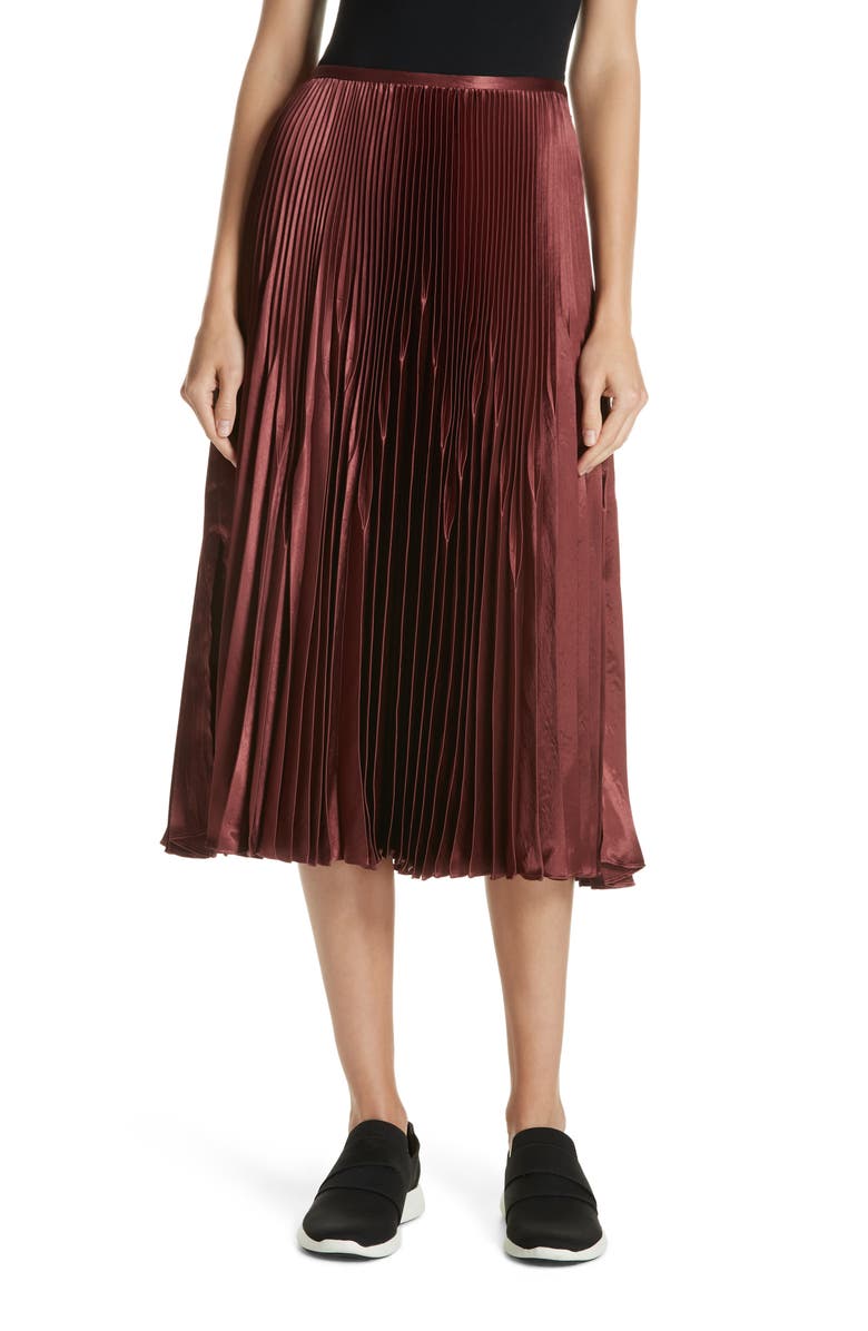 Vince Chevron Pleated Satin Skirt, Main, color, 