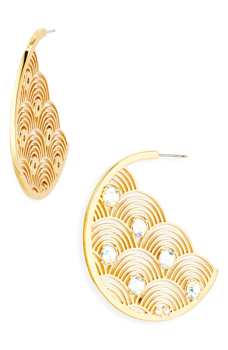 Kurt Geiger London Southbank Rainbow Hoop Earrings, Main, color, Gold/ Crystal Abalone