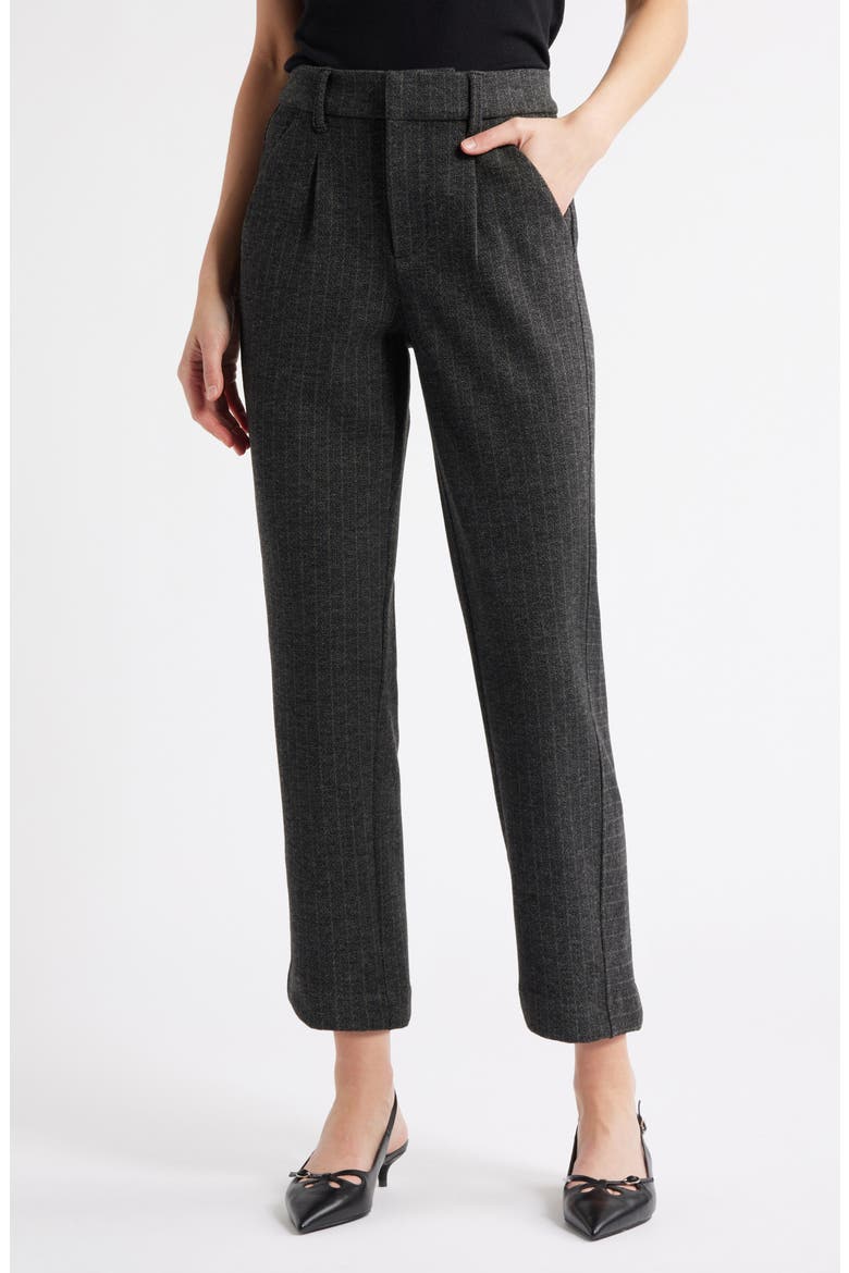 Skyrise Pleated Herringbone Twill Straight Leg Ankle Trousers, Main, color, CHARCOAL WHEAT MULTI