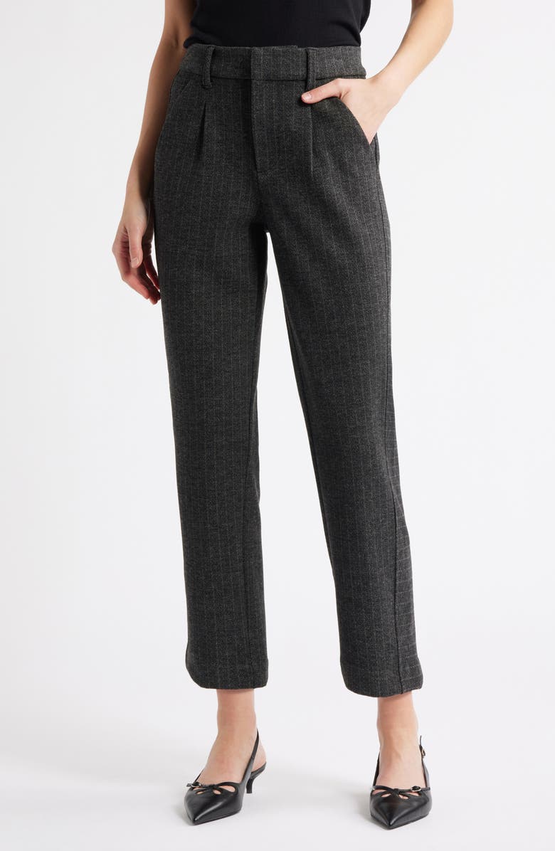Wit & Wisdom Skyrise Pleated Herringbone Twill Straight Leg Ankle Trousers, Main, color, Charcoal Wheat Multi