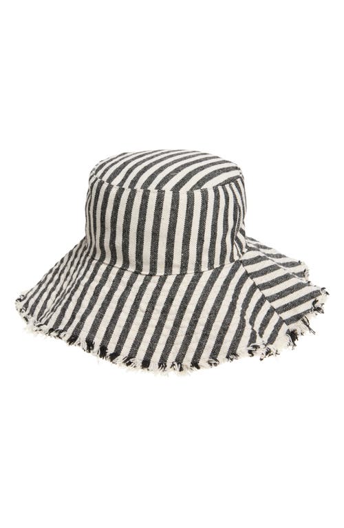 Treasure & Bond Frayed Edge Stripe Bucket Hat In Black Combo