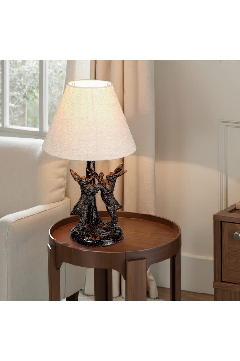 Bunny Rabbit Table Lamp with Linen Empire Shade, Brown and Natural, Alternate, color, Brown